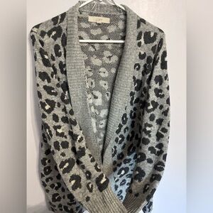 LOFT Gray Leopard Print Cardigan